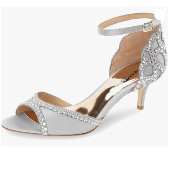 XYD Grey Open Toe Rhinestones Ankle Strap Sandals Low Heel Bridal Evening Shoes - Picture 1 of 8